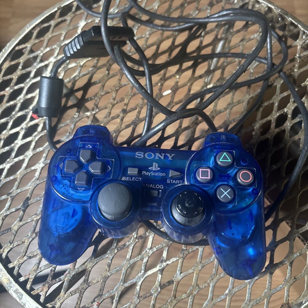 PS2 Playstation 2 Dualshock CRYSTAL BLUE OEM Analog Controllers- works Flaws